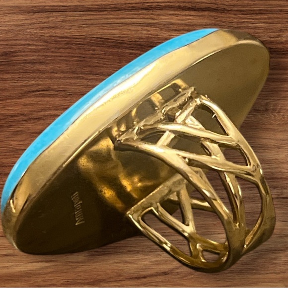 Amrapali Large Turquoise Ring Size 6
Golden Pyrite Matrix Gilded Bezel Open
Work - Picture 2 of 5